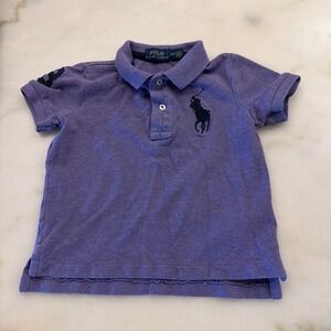 Polo Ralph Lauren Short Sleeve Polo Shirt Boys 2/2T Purple Navy Blue Cotton Pony